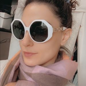 Versace white frame sunglasses dark lense gold sides